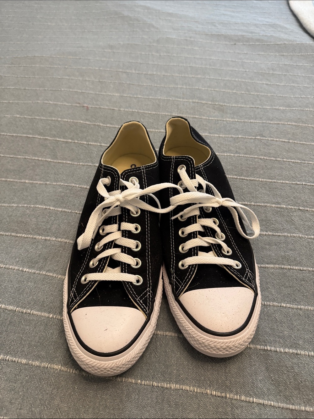 Black Low-Top Canvas Sneakers with White Toe and Laces